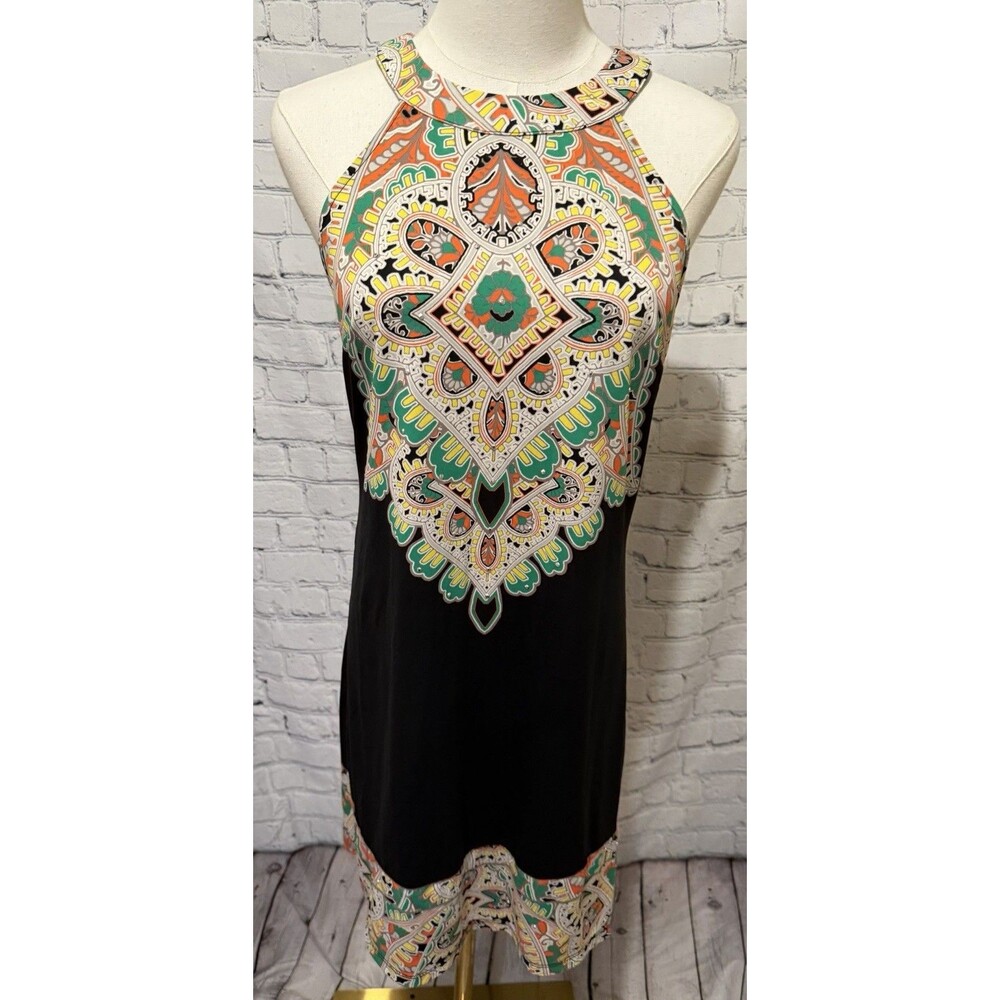 INC International Concepts Size Small Black Halter Dress Maya Geometric Pattern